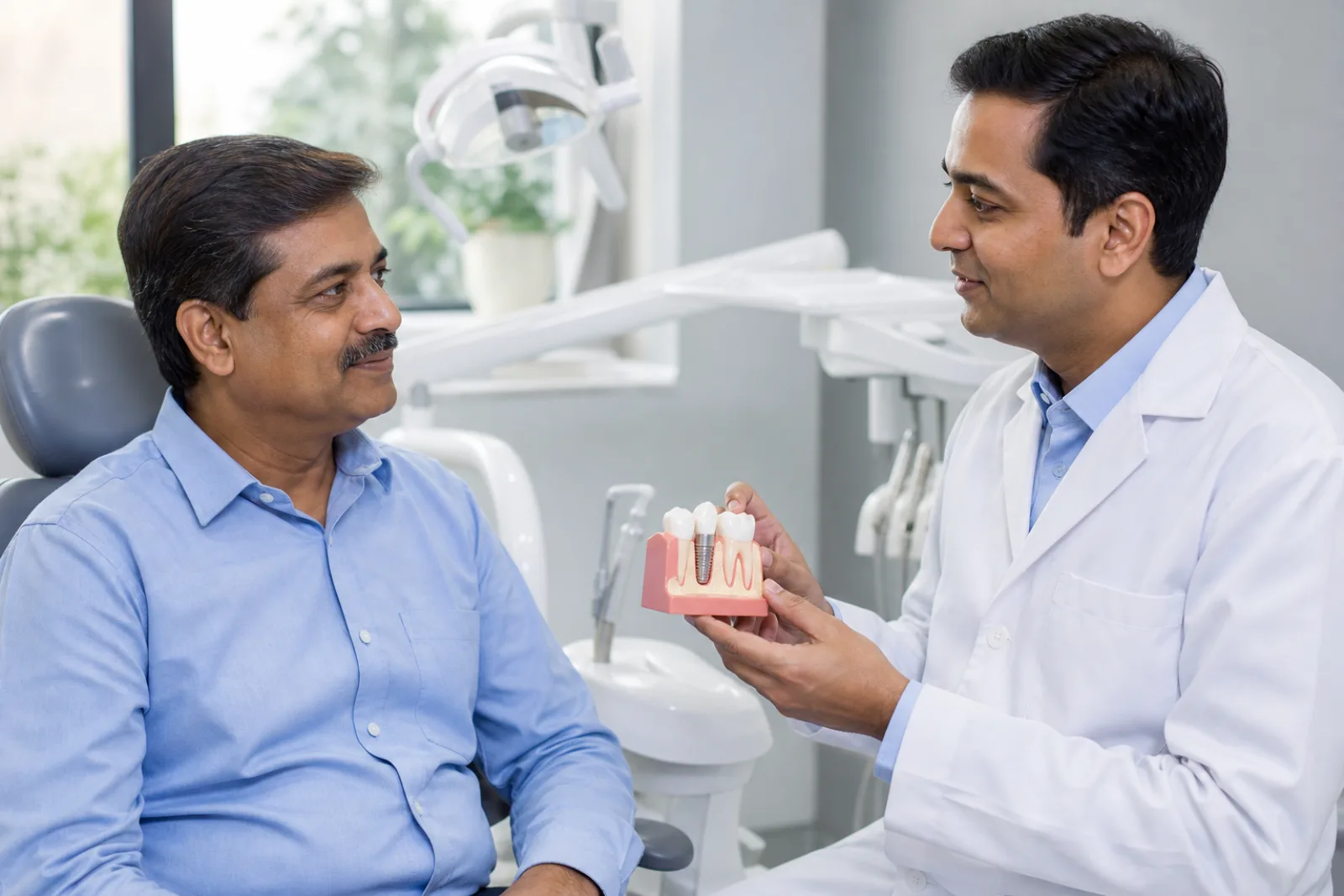 Indian patients discussing dental implants at Smile Dental Bhugaon